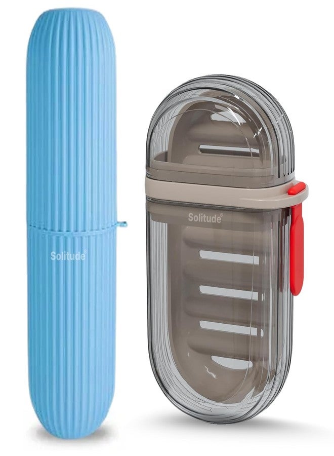 Solitude 1 Travel Soap Case 1 Toothbrush Case Waterproof Soap Dish Shower with Convenient Handle Leakproof Soap Holder Box for Travelling Bathroom Camp Outdoor (Transparent) - Image 1